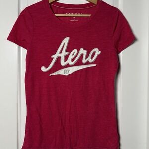 Aéropostale Raspberry Embroidered Script Logo Graphic T-Shirt Y2K Preppy Style